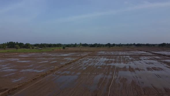 Flying over the wet farmlands of Battambang, Cambodia after a flood -aerial alt
