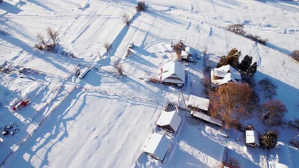 Aerial Overhead View Countryside in Winter