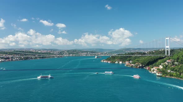 Aerial Fatih Sultan Mehmet Bridge, Istanbul, Turkey. alt