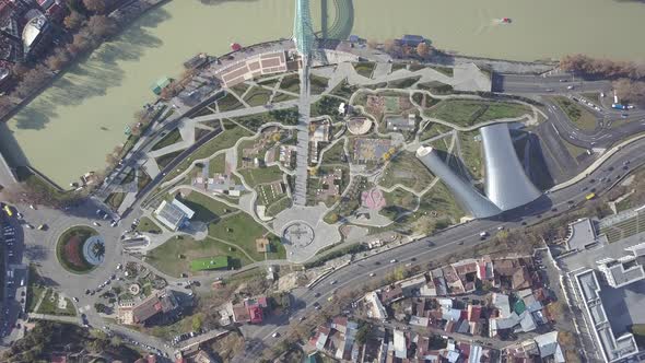 Aerial view of Old Tbilisi. Sameba Cathedral. Avlabari. Georgia alt