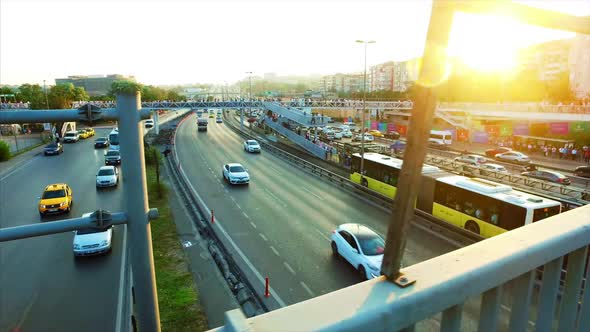 Time lapse Car traffic on a wide road, transportation and infrastructure development in urban city w