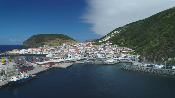 Aerial View Of Small Seaside Village In Azores