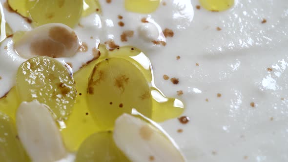 Spanish cold soup ajo blanco from garlic, almonds, wine vinegar, oil and grapes alt
