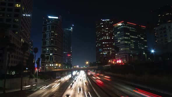 Busy Freeway Traffic at Night