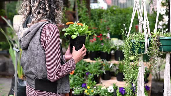 Woman Looking at Plants at Local Nursery