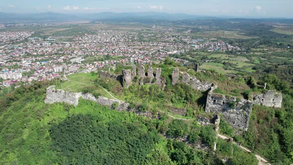 The Khust Castle in Transcarpathia Aerial View Western Ukraine alt