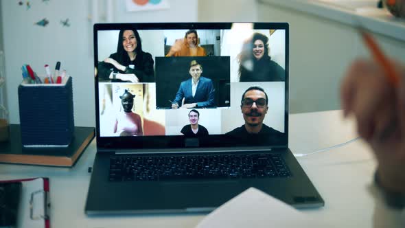Businesswoman Works From Home, Talking Via Laptop During Quarantine. Woman Using Video Conferencing alt