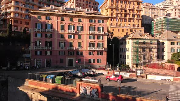 Aerial Shot of Genoa Showing Bridge and Buildings on Hill