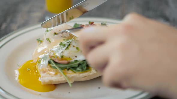 Eggs Benedict with Bread and Tomato on a Plate with Becon Morning Sandwich alt