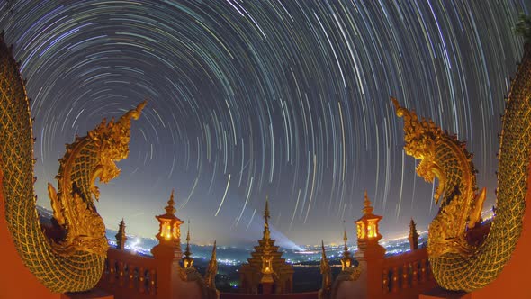 Beautiful landscape at night and star trails from the viewpoint.