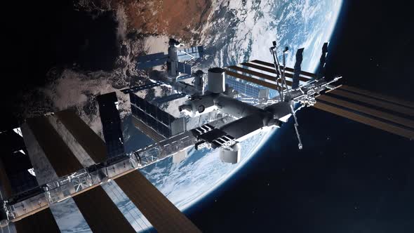 International Space Station Close Establishing Shot with Earth