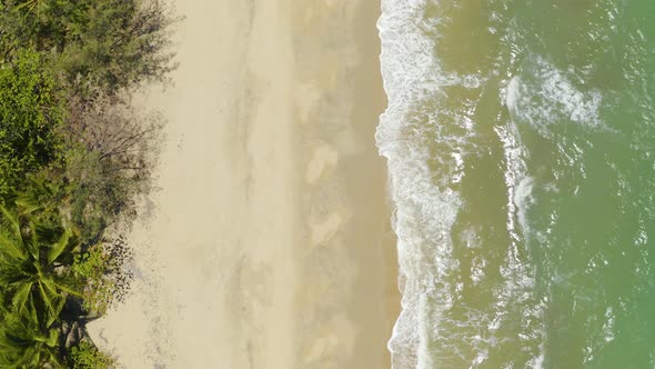 Aerial, Gorgeous View On The Ocean Waves And Tropical Beach, Top Down View