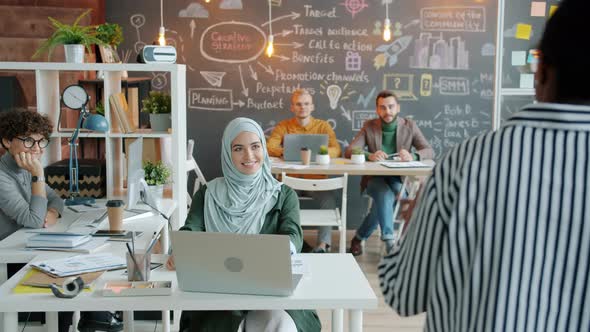 Happy Employees Getting Good News From Boss Applauding Doing Highfive in Creative Office alt