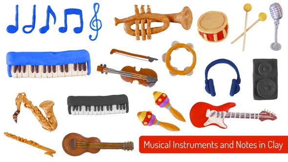 Musical Instruments and Notes in Clay, Motion Graphics | VideoHive