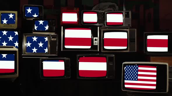 Flag of USA on a Retro TV Stack. Zoom In. alt