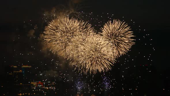 Firework over a night city on a celebration