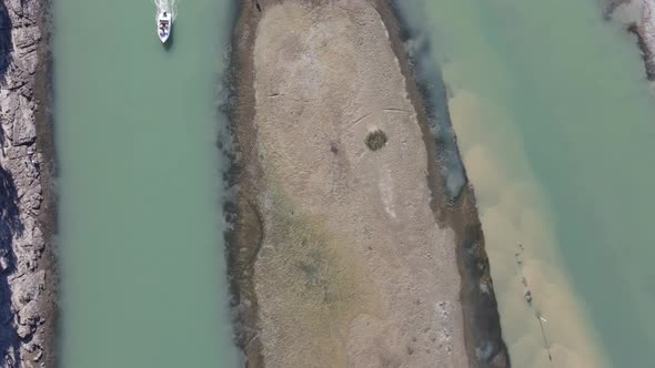 Drone View of Boat Seen on Lagoon