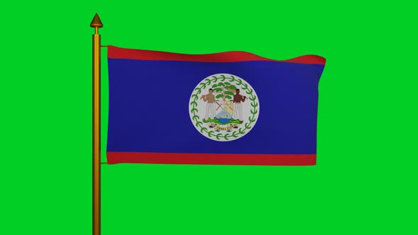 National flag of Belize waving with flagpole on chroma key, Belize flag textile and Sub Umbra Floreo alt
