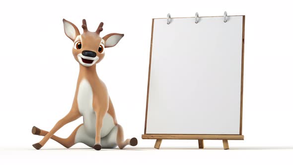 Cute Cartoon Deer Turns the Page