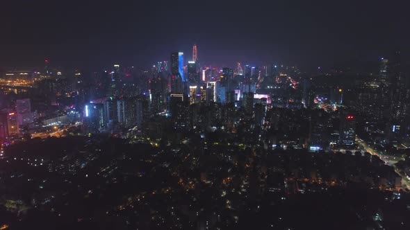 Illuminated Shenzhen Cityscape at Night. Futian District. China. Aerial ...