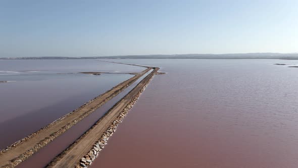 Pink Lake Las Salinas of Torrevieja in Alicante Spain  Aerial Panoramic alt