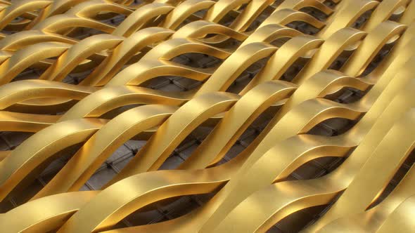 Beautiful Shining Gold Abstract Wave Reflective Metal Strips Flowing - 4K alt