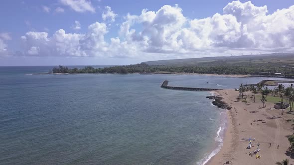 Aerial view of Waialua bay in Haleiwa Oahu on a calm and sunny day alt
