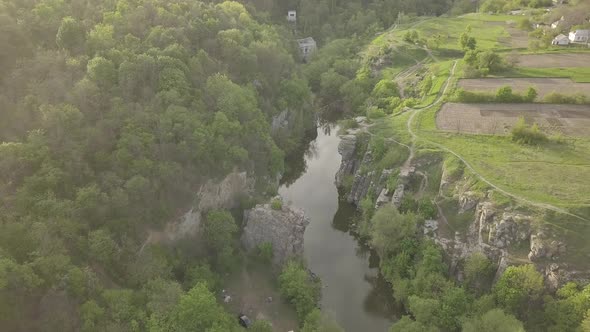 Aerial View To Granite Buky Canyon on the Hirskyi Takich River in Ukraine alt