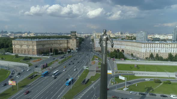 Aerial View of Yuri Gagarin Monument on Gagarin Square in Moscow
