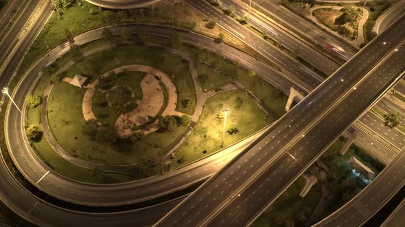 4K : Hyperlapse drone shot over highway multi-level junction road. alt