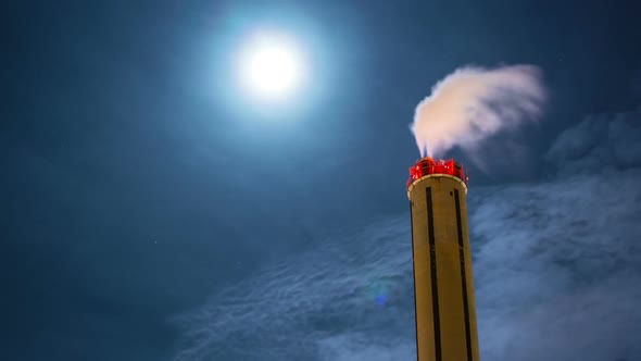 Air pollution smoke emission from smokestack Time Lapse