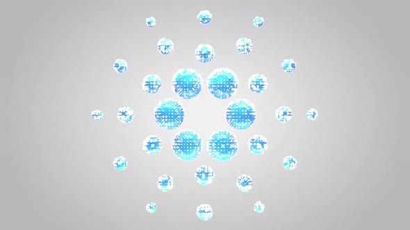 Cardano ADA Clean Logo - 3D Animation Motion Graphics Background. Blue blocks around glass spheres.