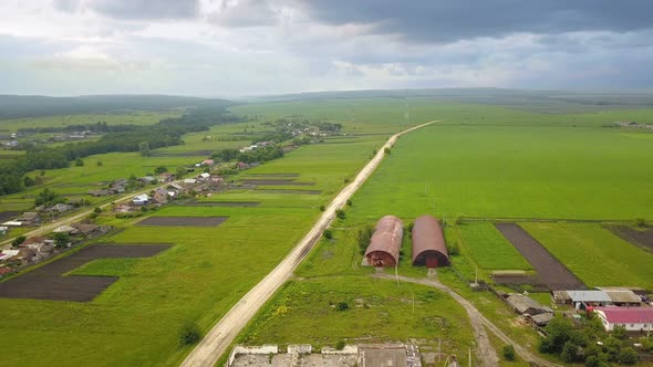 Car On Country Village Road From Above