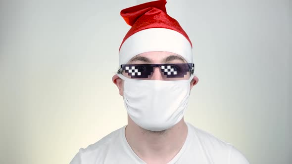 Swag Santa Claus Protective Medical Mask Funny Pixelated Sunglasses White Background alt