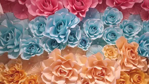 Paper Flower Folding Flatlay On Wall As Wedding Greeting Event Background Floral Backdrop Art