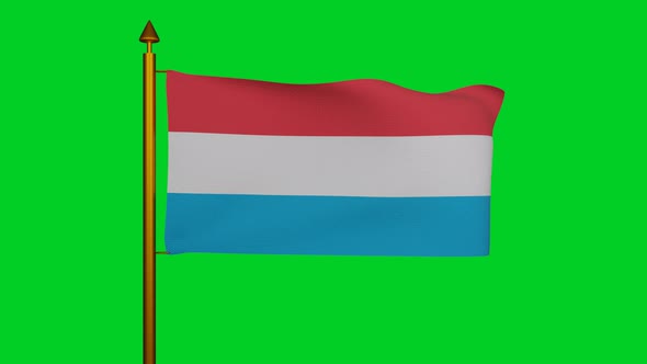 National flag of Luxembourg waving flagpole on chroma key, Letzebuerger Fandel or Flagge Luxemburgs alt