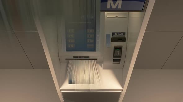 The ATM used to withdraw money. They burst out of the slot and falling down.