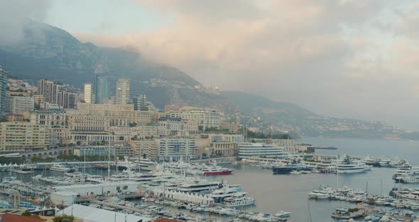 Monte Carlo, Monaco. Panoramic View. Clouds Move Across the Sky. Timelapse. alt