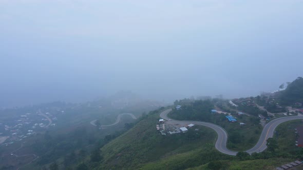 Aerials view Winding road, the way up the mountain to Phu Thap Boek tourist Phetchabun, Thailand alt