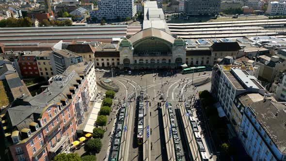The Trams and Public Transport of Basel at Central Station in Basel Switzerland  View From Above alt