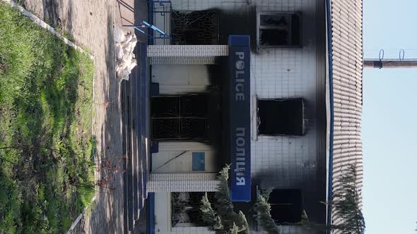 Vertical Video of a Destroyed Police Station in Borodyanka Ukraine alt