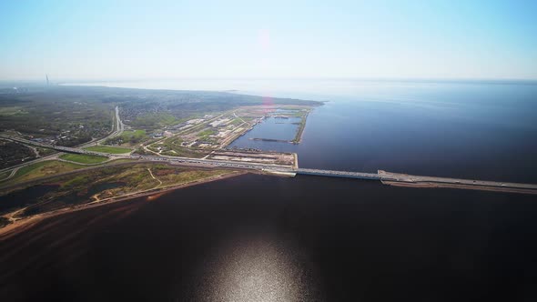 Flying Over a Seaport in Russia on the Baltic Sea Coast