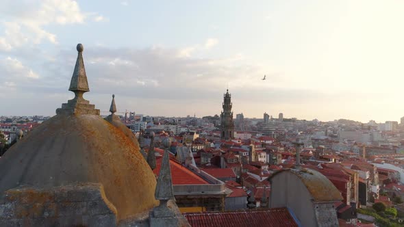 Drone Flying Over Dome of Cathedral in Sunshine