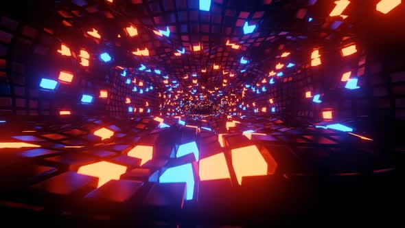 Abstract Neon Cubes Tunnel