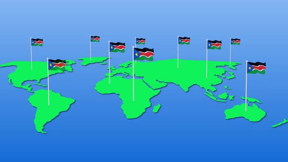 Flag Of South Sudan Wavy Animated On Earth Map alt