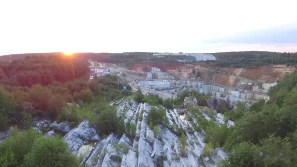 Aerial View of a Large Marble Quarry During Sunset alt