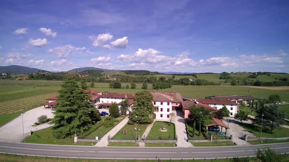 Aerial View Italy vineyard, sunny weather and blue sky