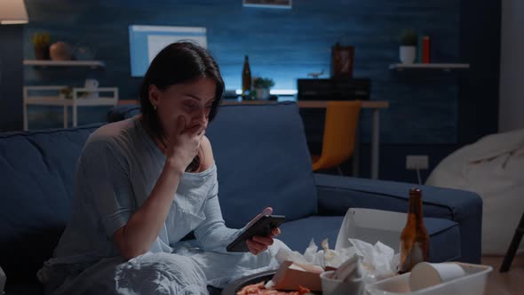 Shocked Worried Woman By Warning Notification for Unpaid Bank Bills alt