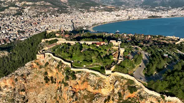 Old Fortress on the Mountain Aerial View 4 K alt