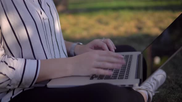 Remote Working Woman Using Laptop Outdoor Freelance Distance Working